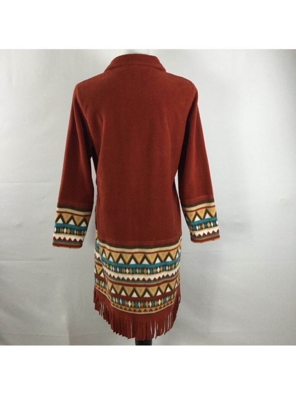 Koret Fringe Fleece Southwestern Toggle Button Longline Duster Jacket Size PS - Picture 9 of 15